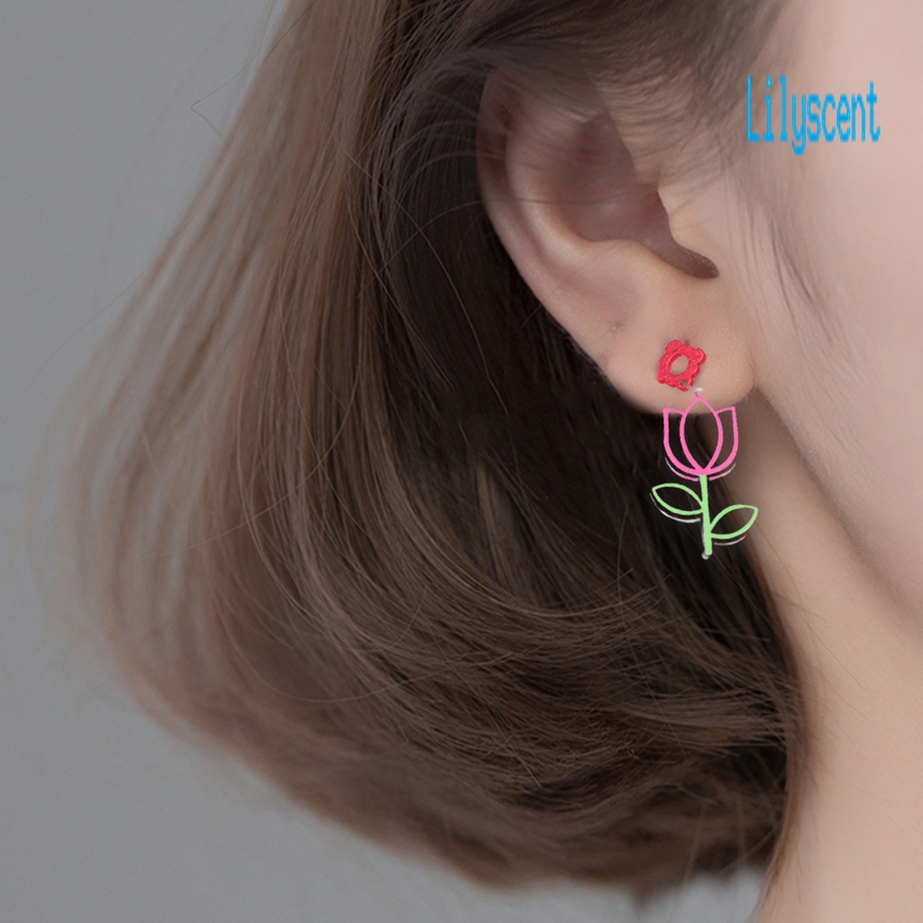 Ls 1 Pasang Anting Tusuk Gantung Desain Bunga Plum Hollow Out Untuk Wanita