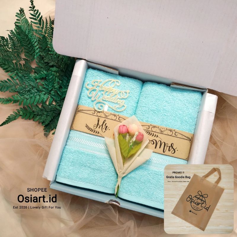 [READY STOCK] Osiart.id Hadiah Pernikahan Handuk Couple 50x100 Cm Kado Pernikahan Hampers Wedding