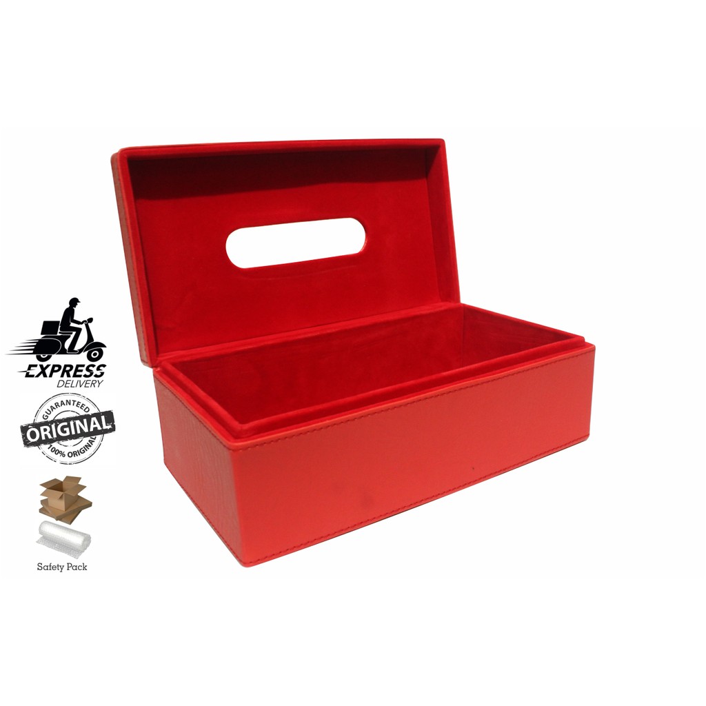 Tempat Tissue Box / Tempat Tisu Kulit Sintetis (Oscar) 24 X 12 Cm – Merah