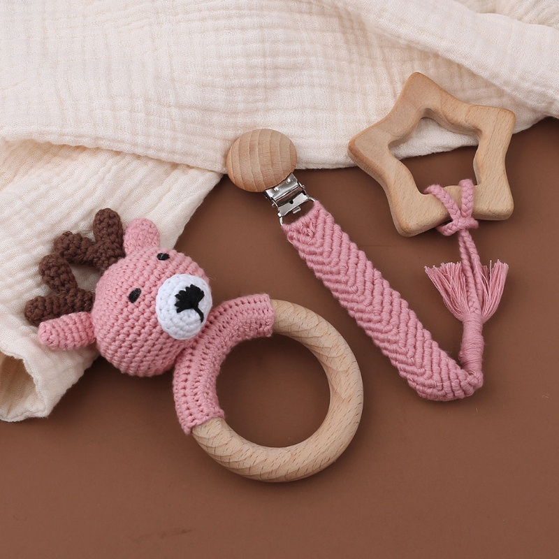 Mary 3PCS / Set Mainan Rattle / Teether / Gigitan Bayi Bahan Kayu Beech