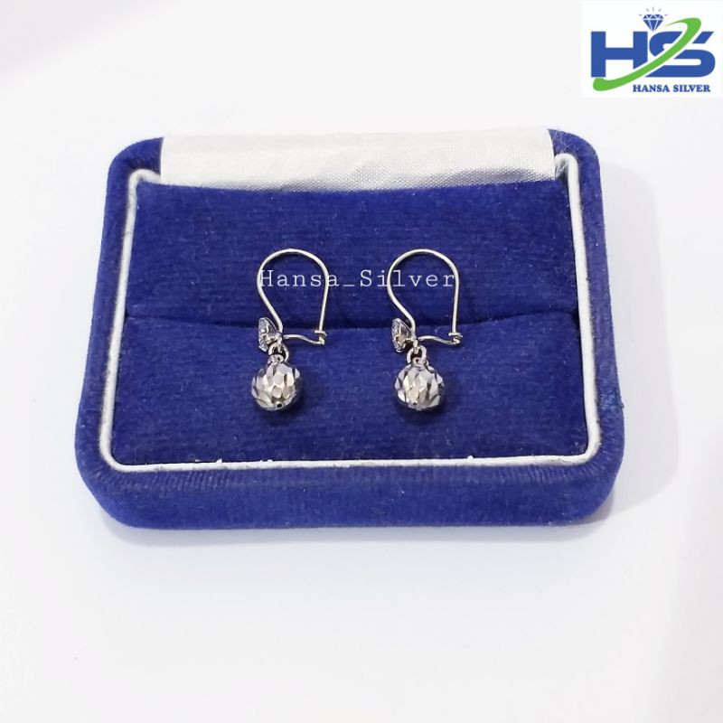 Anting Perak Anak Asli Silver 925 Lapis Emas Putih Model Agogo Bola Ukir - Anting Wanita Anti Karat