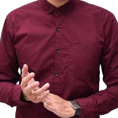 Kemeja Formal Pria Polos Lengan Panjang Bahan Katun - Maroon