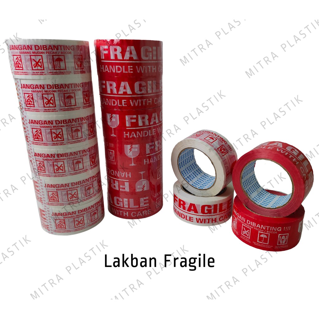 

Lakban Fragile Jangan Dibanting 2 inch x 90 yard OPP Tape Awas Pecah Putih Merah 48 mm GAND