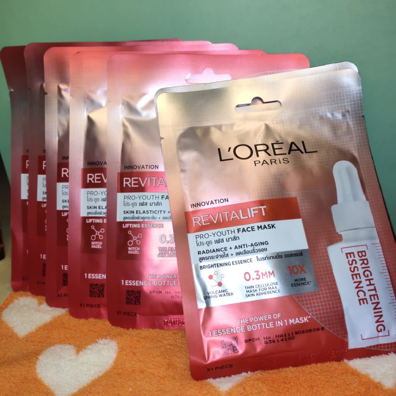 L'Oreal Paris Pro-youth face mask hyaluronic acid sheet mask loreal sheet mask brightening lifting