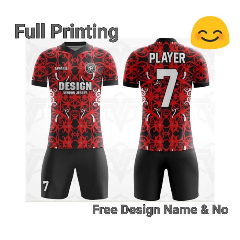 GS Jersey Setelan Futsal Jersey Sepakbola Custom Printing Free Design Nama Dan Nomor Hitam Merah 7