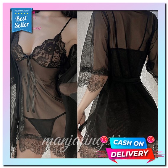 Piyama Wanita Sexy Dress Set Setelan Baju Tidur Cewek Lingerie Satin Perempuan Hot Cosplay Cantik Me