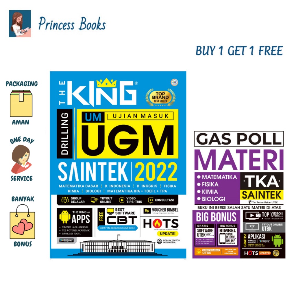 BUKU THE KING DRILLING SIMAK UGM SAINTEK 2022 + BONUS BUKU GASS POL MATERI TKA SAINTEK | Forum Eduka