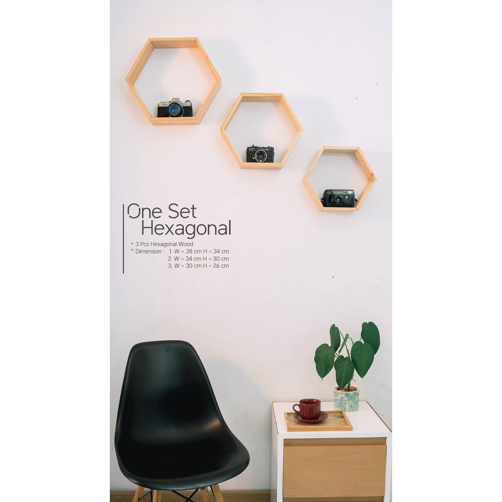 Dekorasi Dinding Hexagonal Minimalist 1 Set | 3Pcs Kayu Hexagonal