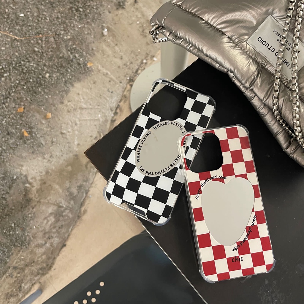 checkered pattern mirror anticrack case iphone 7 8 plus x xs max xr 11 12 13 pro max