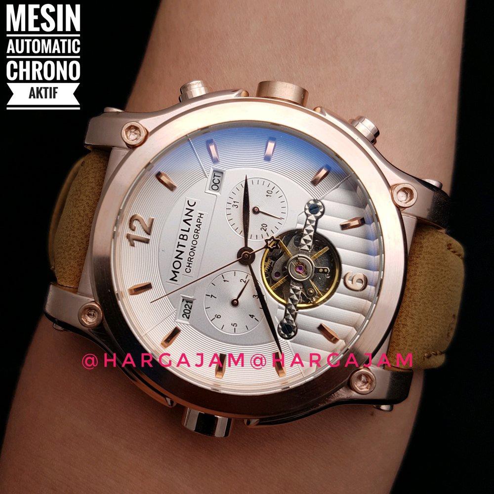 Jam Pria Automatic Montblanc Case Rosegold M2232 Leather Soft Brown - Kulit Coklat - jam matic -
