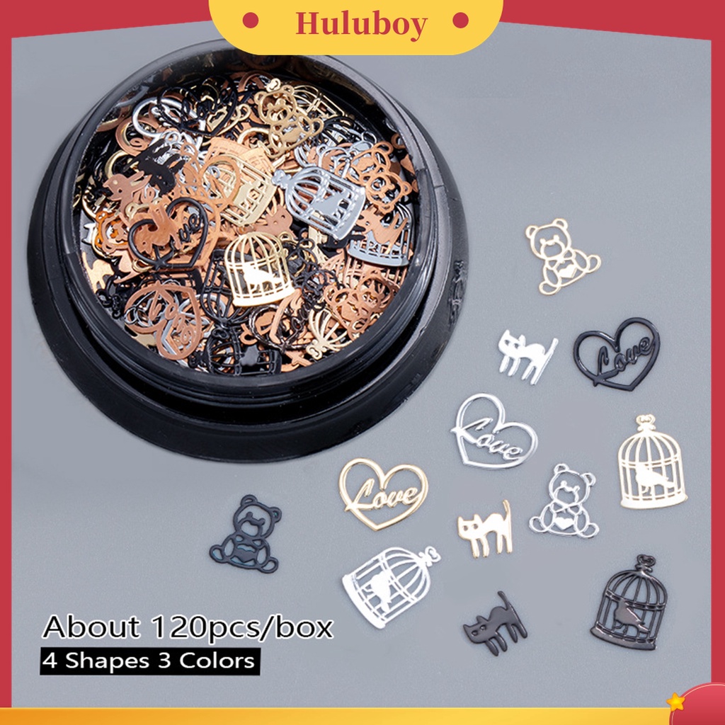 Huluboy Huluboy♡ 120pcs / Kotak Payet Logam Desain Kepingan Salju Hollow Tema Halloween Untuk Dekorasi Manicure Wanita