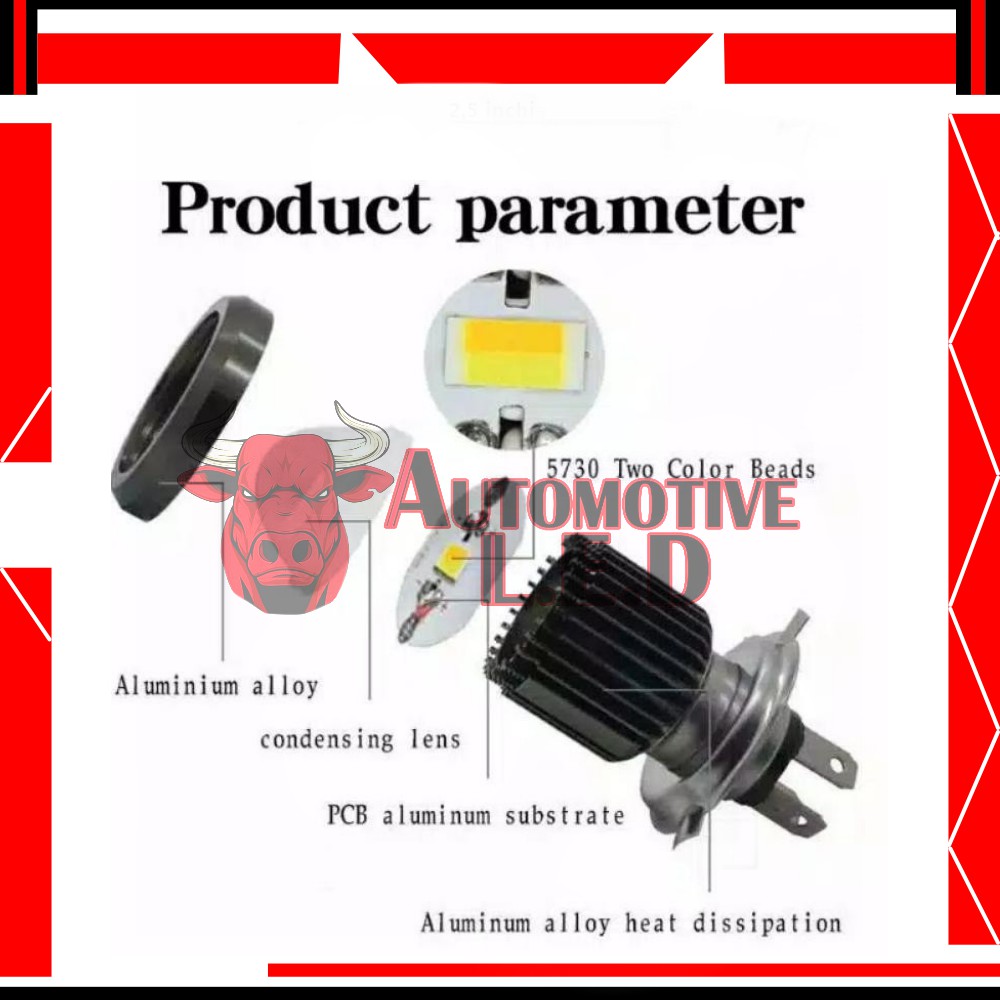 LAMPU UTAMA MOTOR H4 LED LASER 2 WARNA HI / LOO 18 WATT | BOHLAM LED H4 | LAMPU MOTOR H4 LED LASER-2