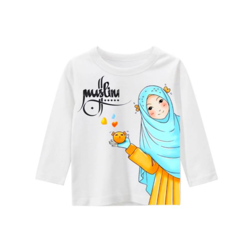 kaos lengan panjang anak perempuan/kaos muslim anak anak/atasan muslim anak perempuan