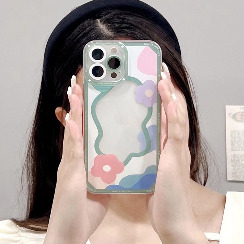 Ins Angin Bunga Matahari Bingkai Ponsel TPU Lensa Bening Melindungi Soft Case ip iPhone 7 8 Plus XXR XS Max 11 12 13 Pro Max SE 2020 Casing Apple ip 13 14