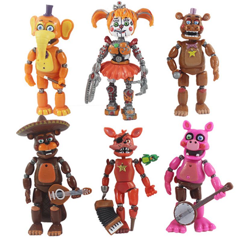 6PCS FNAF Five Nights At Freddy's Light Up Action Figures Movable Joint Game Toy