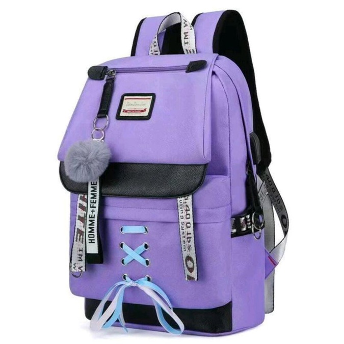 Tas Sekolah Ransel Backpack Cowok Cewek SMP SMA SMU Kuliah Murah Kent Kent kanvas-Unggu