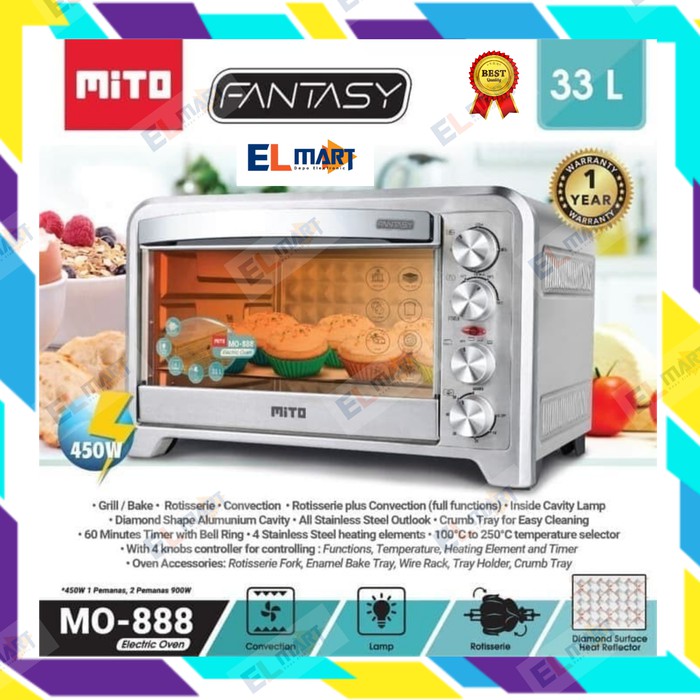 Oven listrik MITO Fantasy 33L MO 888 - 33 Liter  MO888 Silver 450watt (KHUSUS EXPEDISI)