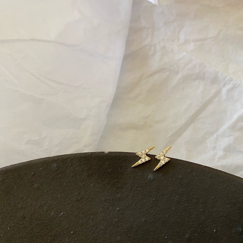 Women Korean Silver Cute Mini Lightning Zircon Stud Earrings /  Girls Personality Minimalist Alloy Studs Earrings / Ladies Simple Rhinestone Earrings / Korean INS Simple Style Studs Earrings / Party Minimalist Ear Jewelry Accessories