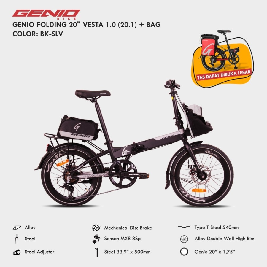 Sepeda Lipat 20 Genio Vesta 1.0 8 Speed Bonus Helm