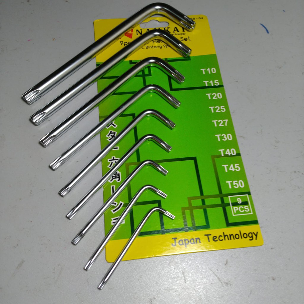 PENDEK KUNCI L BINTANG LUBANG SHORT TORX KEY SET 9 BAUT REM SEPEDA MOTOR T 10 15 20 25 27 30 40 4550-4