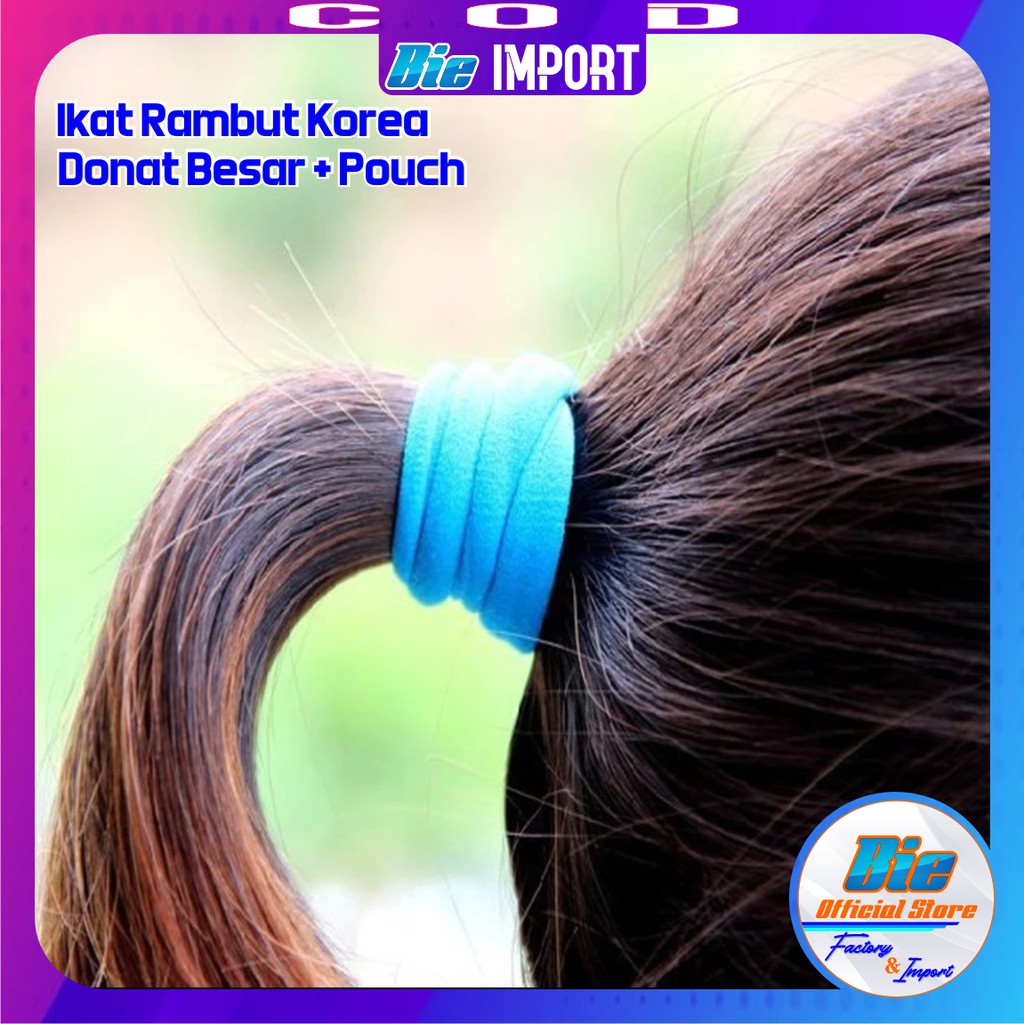 ikat Rambut Korea Donat Ukuran Besar + Pouch Impor Best Seller