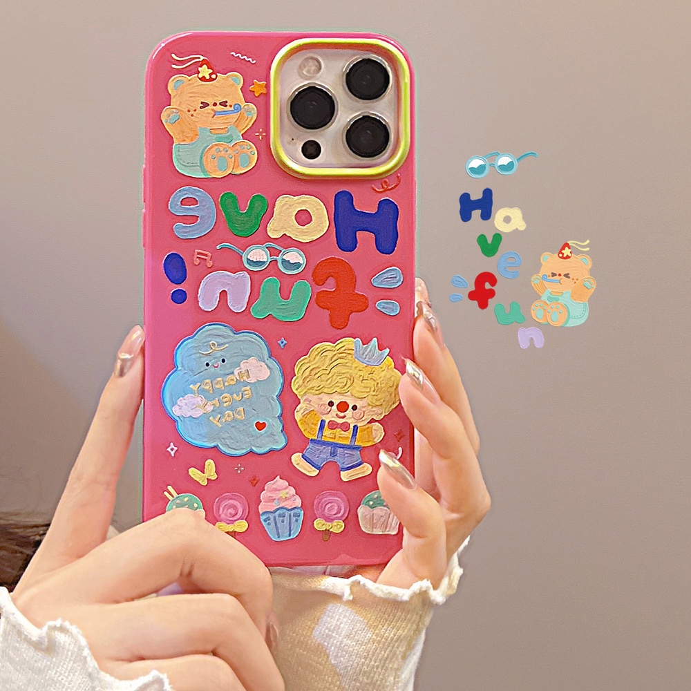 IPHONE Casing Hp Jelly Kartun Doodle Lucu Glossy Rose Merah Soft Cover Untuk Iphone7 8 PLUS X XR XS 11 12 13 14 MINI PRO MAX SE 2020