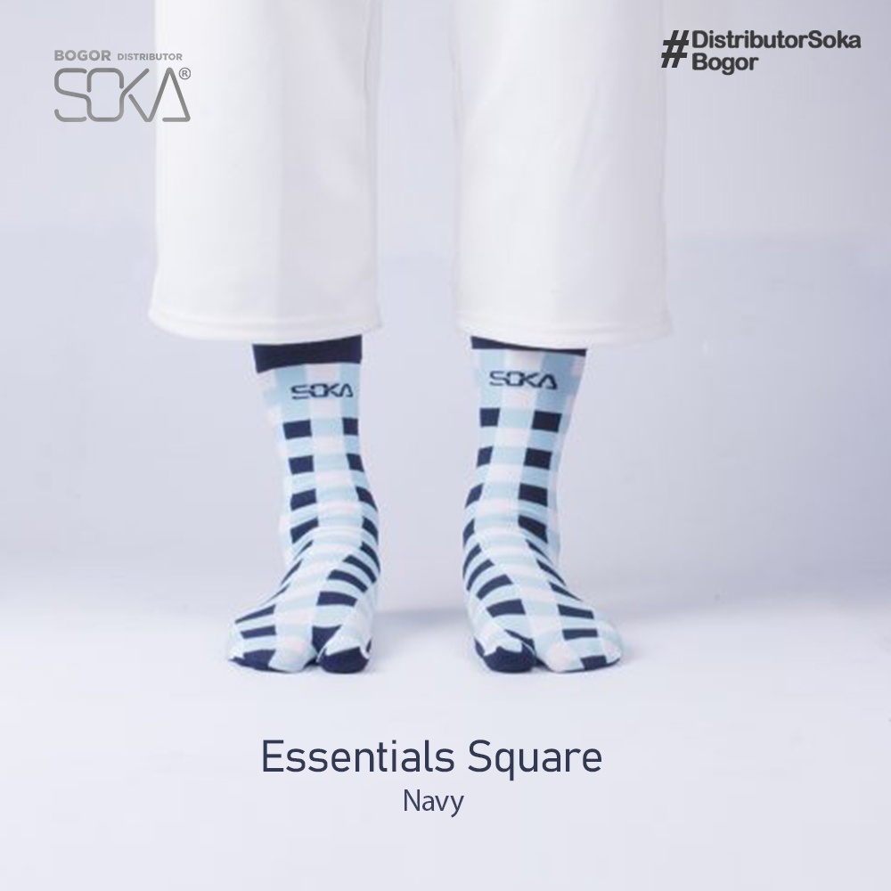 Soka Essentials Square Navy - Kaos Kaki Jempol Wanita Motif