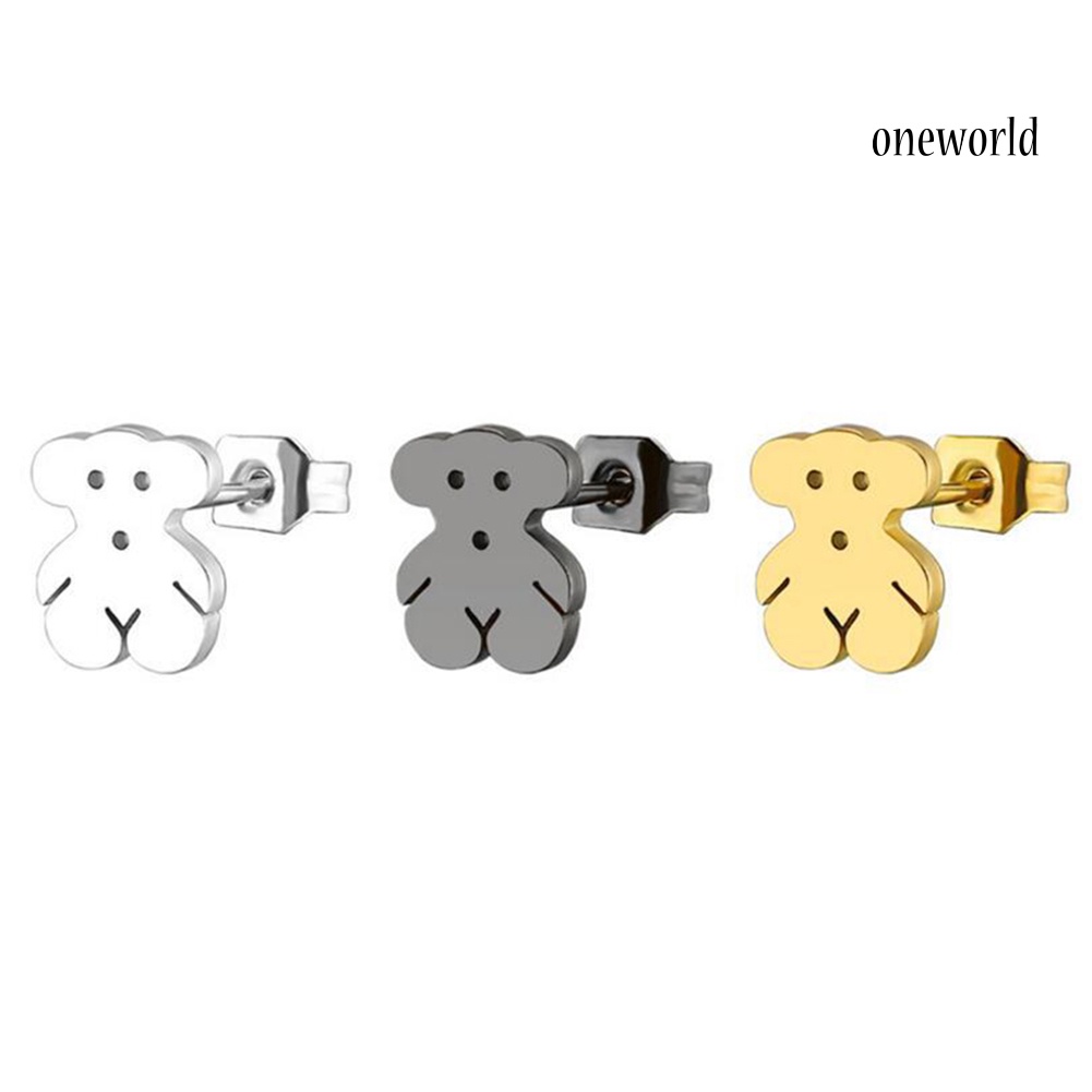 OW@ Women Cute Cartoon Mini Stainless Steel Bear Ear Stud Earrings Jewelry Gift