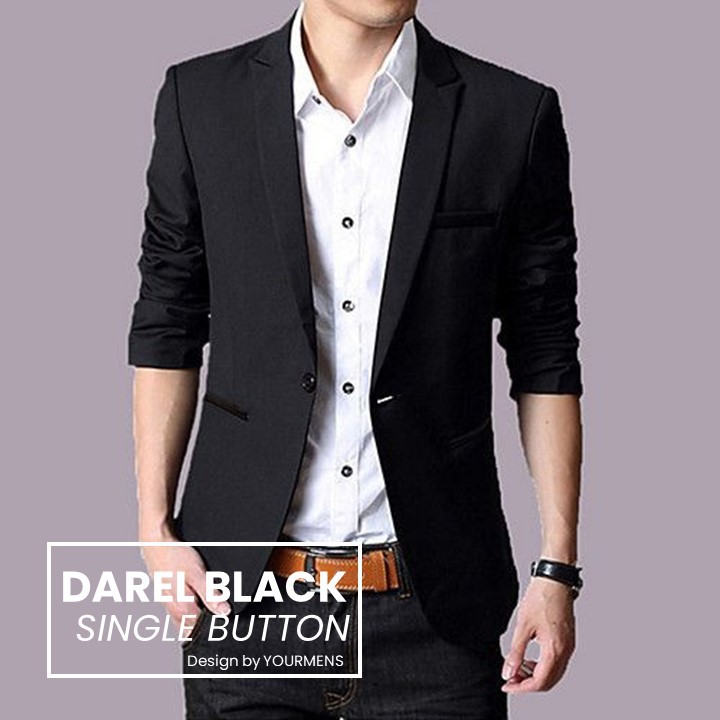 BLAZER SLIMFIT PRIA WARNA HITAM DAREL BLACKSTYLE SINGLE BUTTON ORIGINAL HIGH TWIST NIKAYU