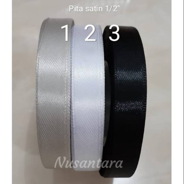 Pita Satin 1/2&quot; monokrom series, Pita Satin 1/2&quot;/ 1.25cm per roll seri monokrom