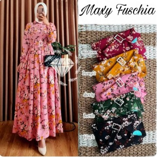 Baju Gamis Wanita Muslim Terbaru 2021 M L XL Fuschia Syari set Khimar Ceruty Babydoll Polos Murah