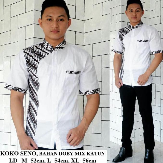 PRODUK READY... KOKO BATIK SENO /KOKO PUTIH MIX BATIK /KOKO BATIK LENGAN PENDEK/ GESER MURAH