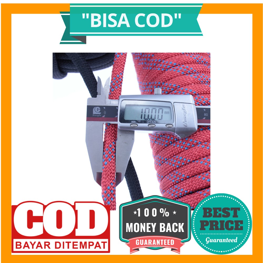 BISA COD Tali Paracord Panjang Tebing Climbing Rope 10mm 20 Meter with Steel Buckle - P4 - Black