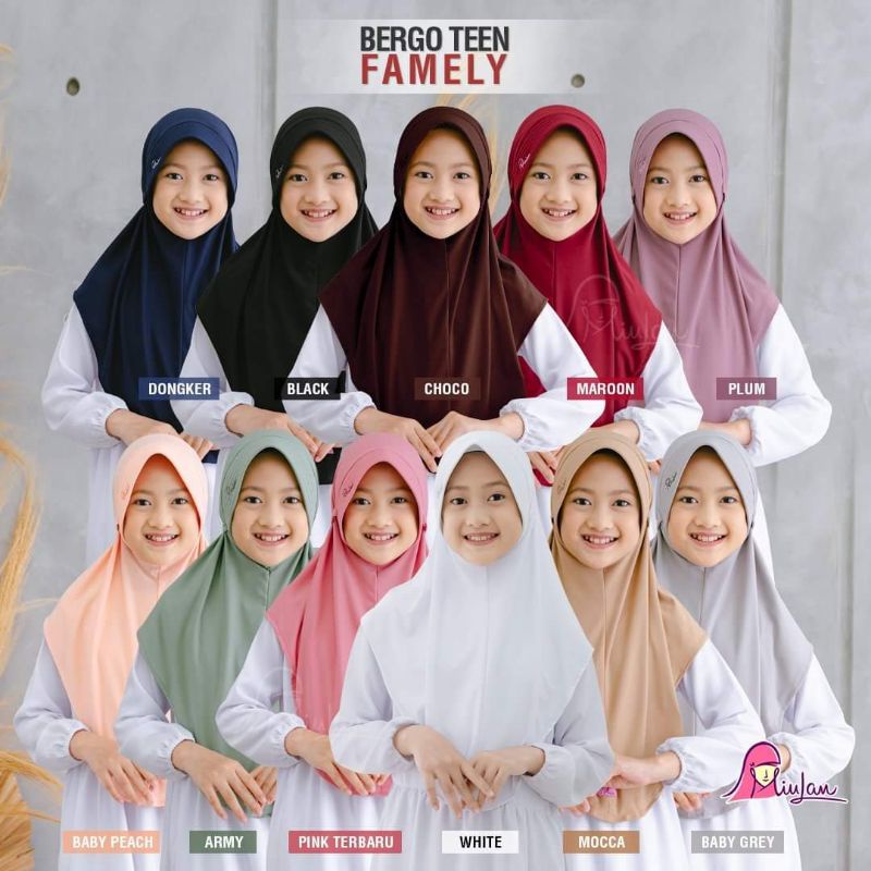 Jilbab Anak Miulan Famely Teen Bergo Tali Samping Jilbab Sekolah SD SMP