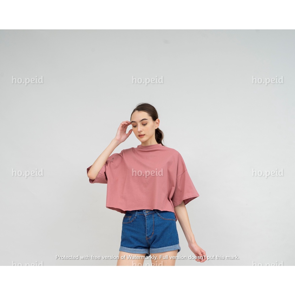 OVERSIZED CROP TEE  UNFINISHED COMBED PREMIUM 30S CROP TOP BASIC (DUSTY ROSE) SHIRT