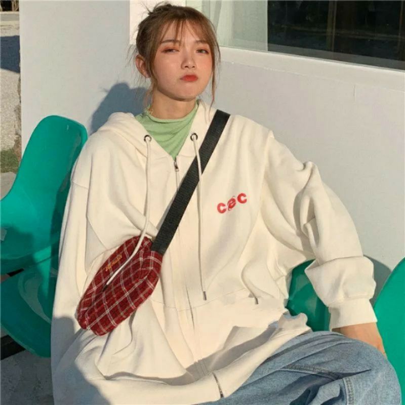 S - XXXXXL(6XL) Zip Hoodie CEC Jaket resleting BIG SIZE Women Korean Fashion OVERSIZE Fleece Jumbo Pria Wanita 5XL 4XL 3XL 2XL XL L M Jaketin aja Peach Orange Hitam Putih Baby Blue Denim Orange Beige Abu Abu Grey