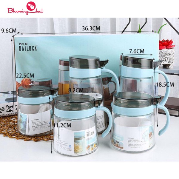 Wadah Minyak Dan Tempat Bumbu Kaca Set 3 in 1 / Seasoning Oil Pot Teko Serbaguna untuk Bumbu Masakan dan Minyak Sederhana