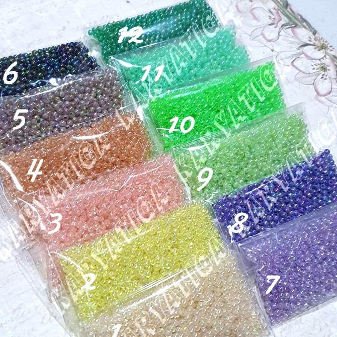 monggo] Mote Manik Mutiara Bulat 3 mm Warna Pelangi/AB (10 gram)