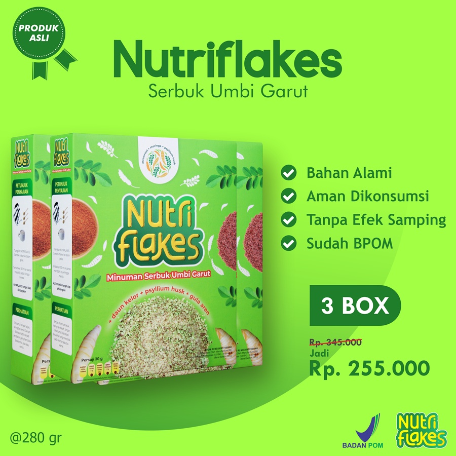 Nutriflakes Umbi Garut Atasi Asam Lambung 3 Box