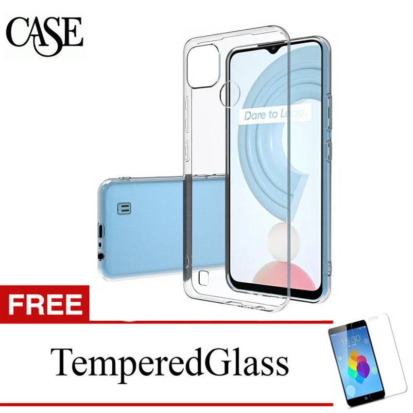 Case for Realme C21 - 6.5 inch - Clear Soft Case - Gratis Tempered Glass