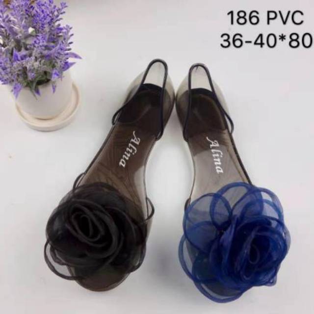  Sepatu  Jelly  Wanita Bening  Transparan Bunga Linetx 