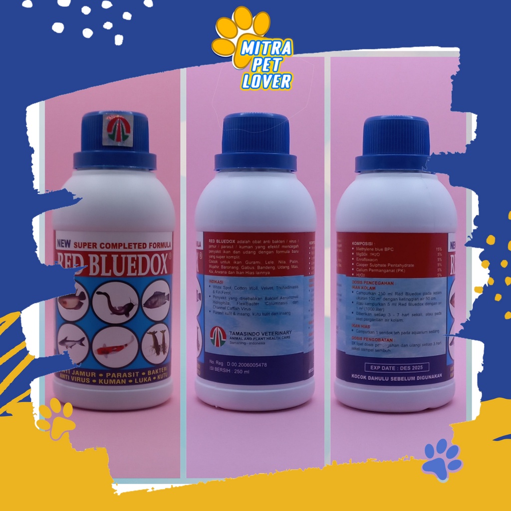 OBAT ANTI JAMUR &amp; KUTU IKAN - RED BLUEDOX 250 ML - ANTI PARASIT BAKTERI KUMAN LUKA VIRUS IKAN FISH LELE UDANG REDBLUEDOX - MURAH GARANSI KUALITAS ASLI ORIGINAL - ANIMAL VETERINARY TAMASINDO OBAT KESEHATAN &amp; VITAMIN HEWAN BINATANG PELIHARAAN MITRAPETLOVER