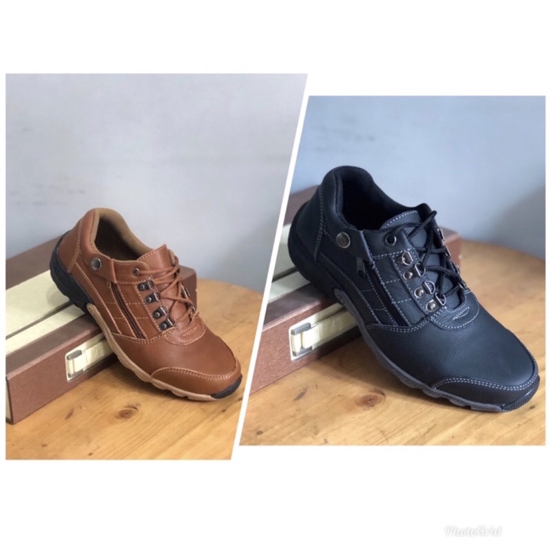 Sepatu casual santai pria mode tali bahan kulit sapi asli model resleting