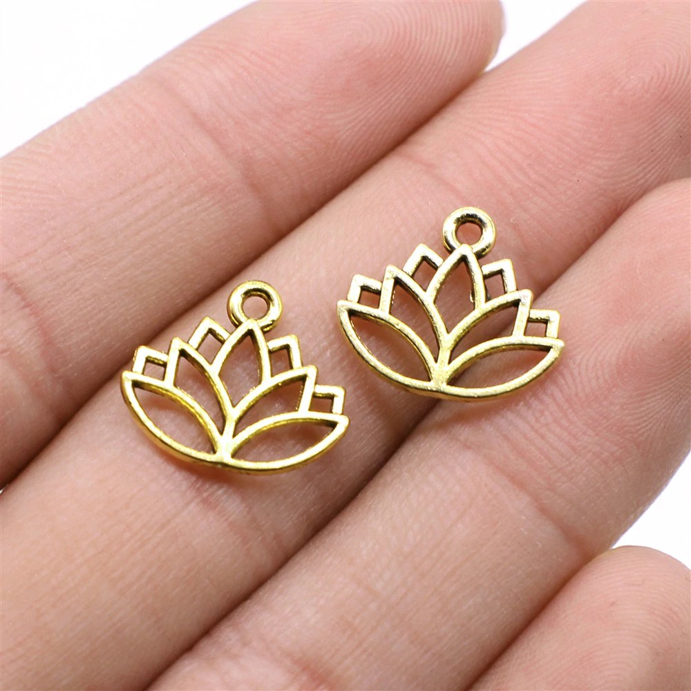 IMPORT Lotus Charms Pendant DIY Jewelry Findings Antique Gold 16x14mm 30pcs/lot