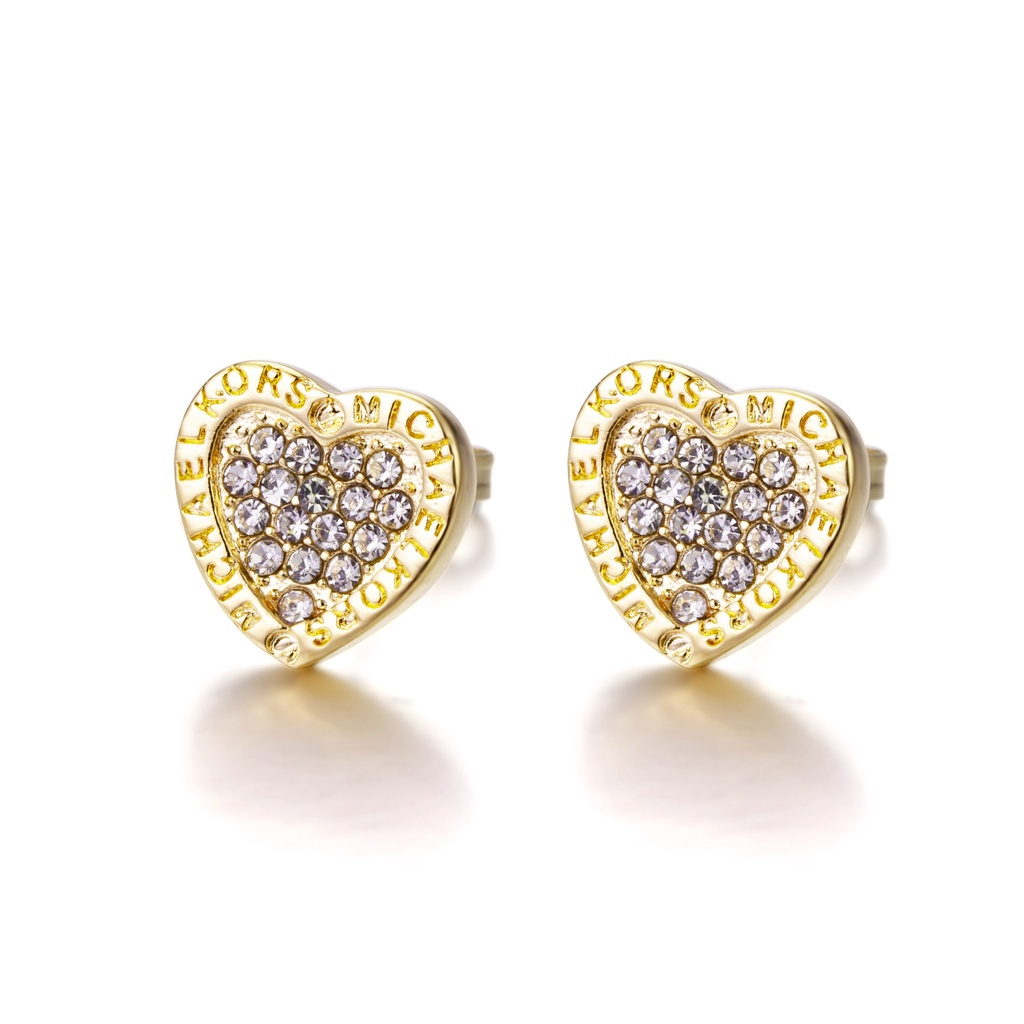 Anting Stud 925 Silver Gold Plated 18k Bentuk Hati Aksen Berlian Penuh Untuk Aksesoris