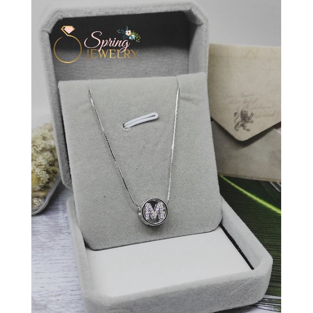 Kalung Perak Wanita Liontin Huruf A D F M N R S Bentuk Bulat Silver 925 Asli Lapis Emas Putih