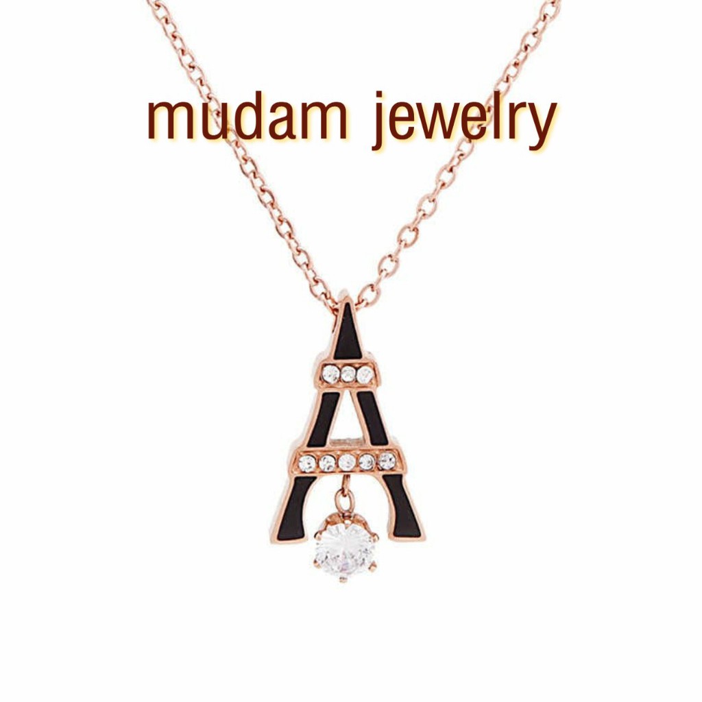 Kalung Titanium Model Menara Eiffel Paris Dengan Kristal