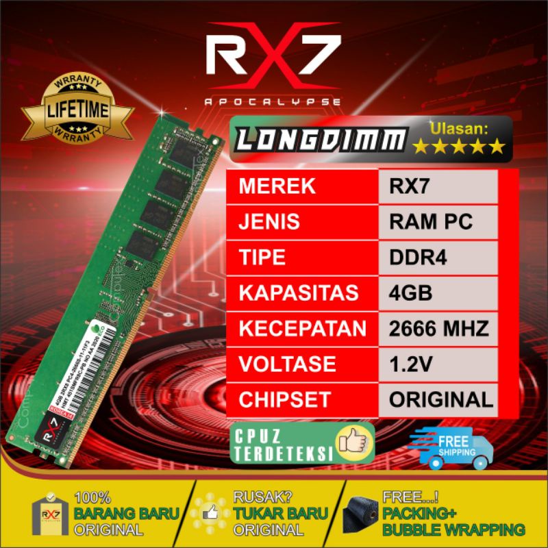 RAM RX7 LONGDIM DDR4 4GB 2666 MHZ PC 21300 RAM GARANSI RESMI