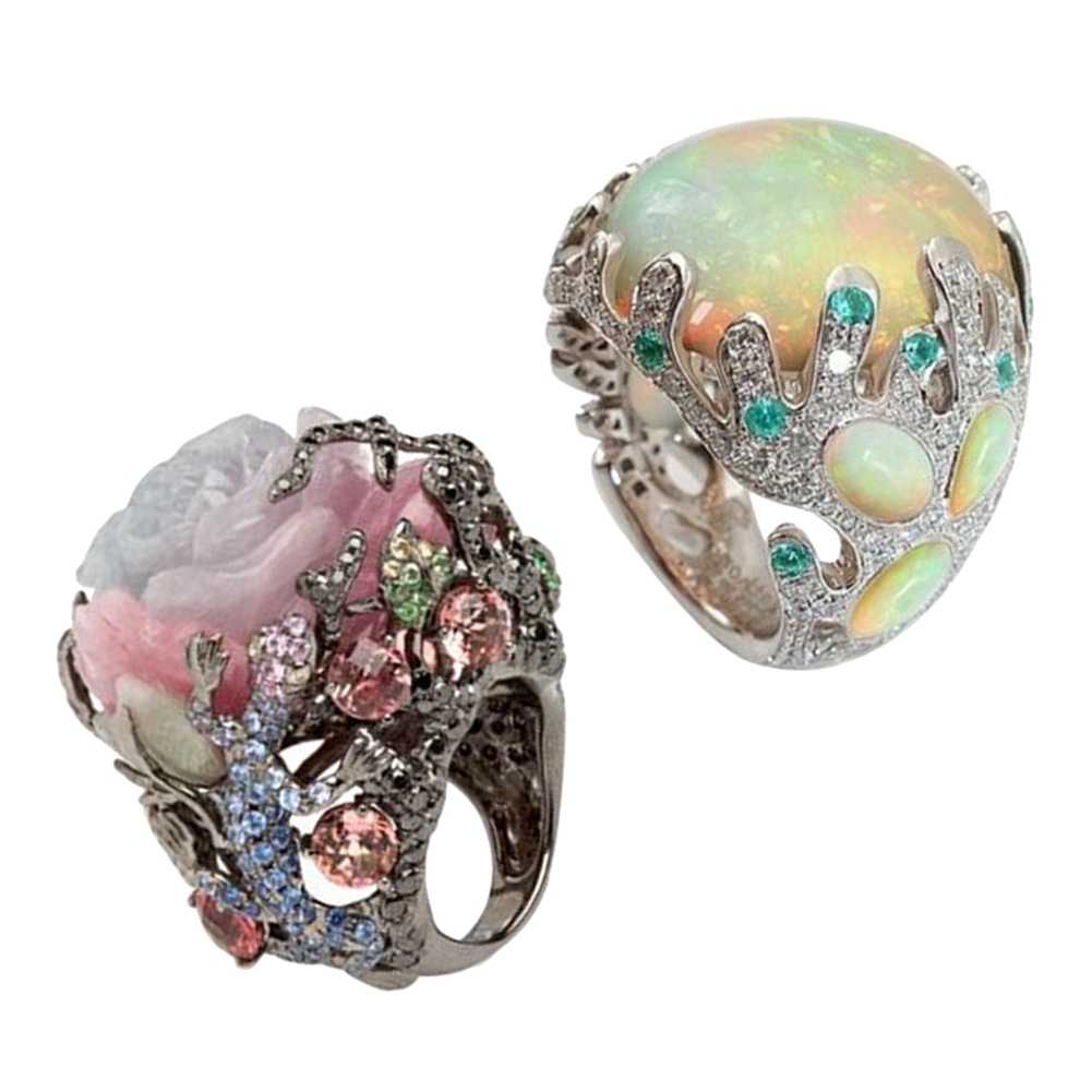 Hu Hu Hu Hu Hu Alat Bantu Pasang Kacamata♡ Cincin Batu Moonstone Imitasi Oval Besar Motif Ukiran Bunga Aneka Warna Untuk Wanita