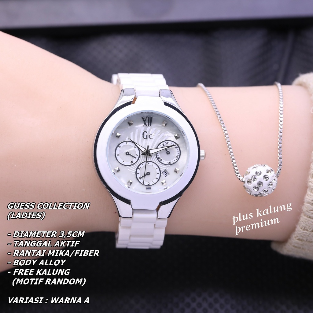 JAM TANGAN WANITA GC RANTAI MIKA BODY BULAT TANGGAL AKTIF FREE KALUNG